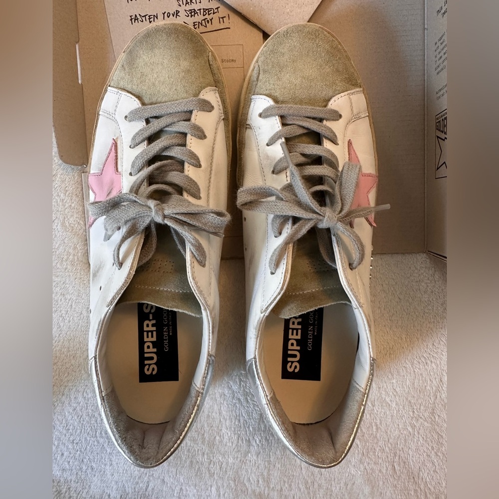 EUC Size 40 Golden Goose Superstars - White/Ice/Orchid with Suede Toe